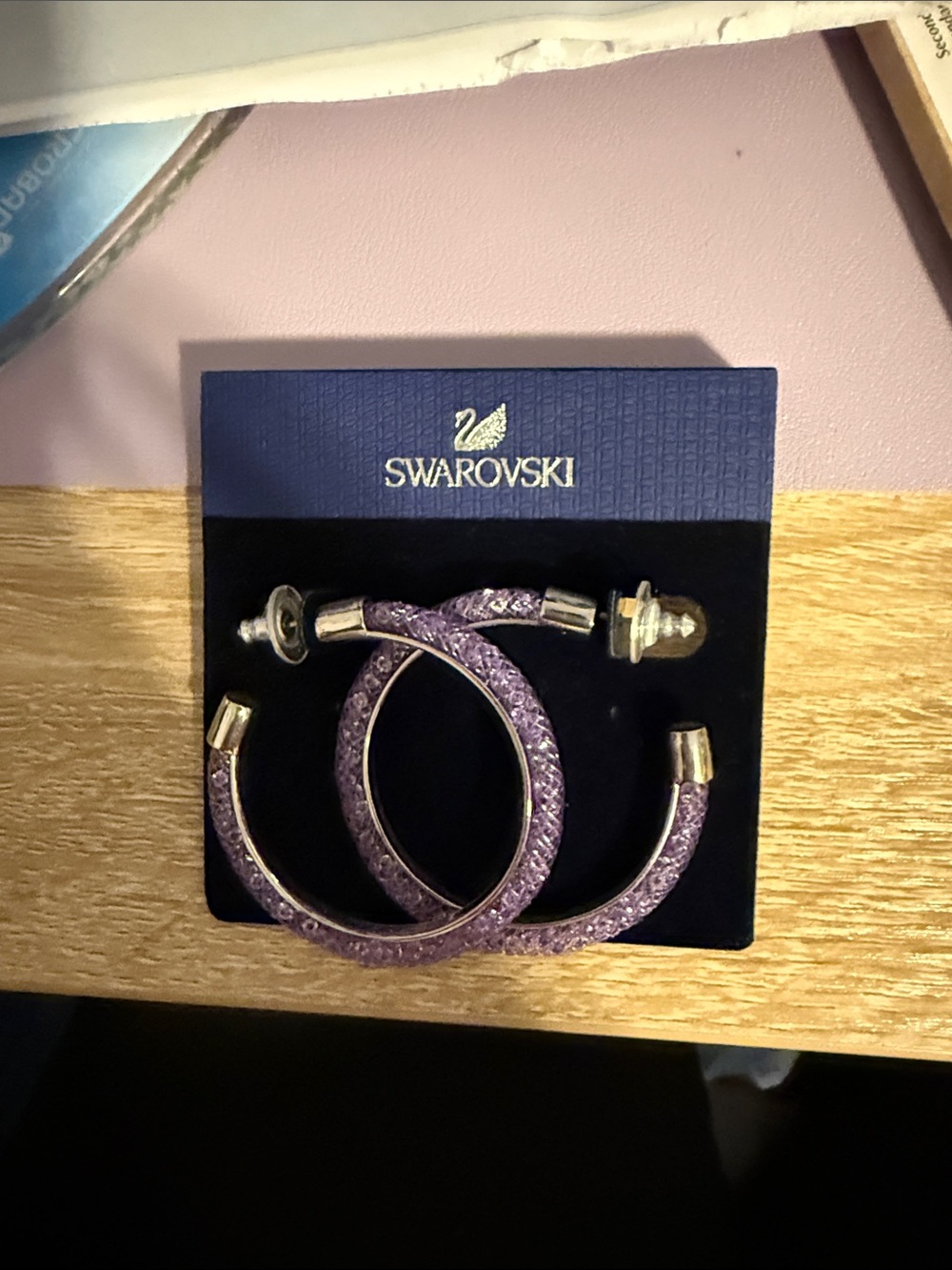 Swarovski Lavender Crystal Hoop Earrings - Picture 3 of 4